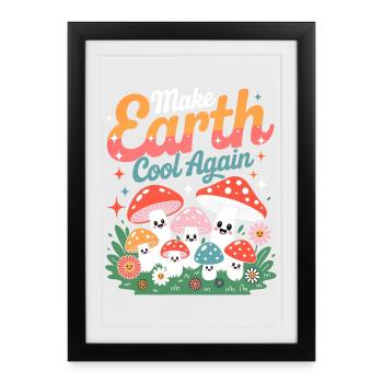 Make Earth Cool Again Champignon Kawaii Nature - Affiche encadrée (27 × 37 cm) - noir - Devant