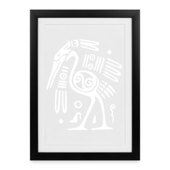 Oiseau totem blanc - Affiche encadrée (27 × 37 cm) - noir - Devant