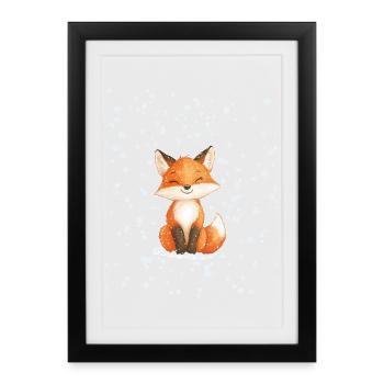 Renard avec des flocons de neige - Affiche encadrée (27 × 37 cm) - noir - Devant