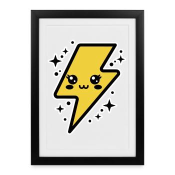 Adorable lightning bolt with kawaii face - Framed poster (27 × 37 cm) - black - Front