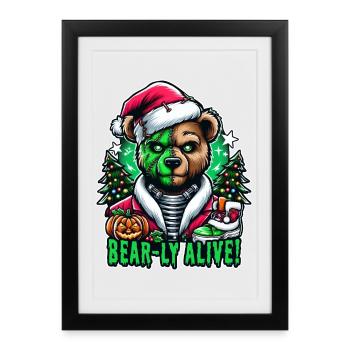 Zombie Christmas Bear: Bear-ly Alive Festive Motif - Framed poster (27 × 37 cm) - black - Front