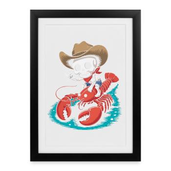 Cow-boy squelette chevauche le homard - Affiche encadrée (27 × 37 cm) - noir - Devant
