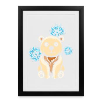 Dessin animé ours polaire avec des flocons de neige - Affiche encadrée (27 × 37 cm) - noir - Devant