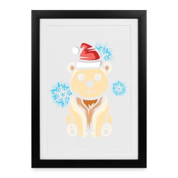 Ours polaire de Noël avec des flocons de neige - Affiche encadrée (27 × 37 cm) - noir - Devant