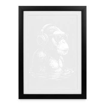 Casque Singe dans l’eau - Affiche encadrée (27 × 37 cm) - noir - Devant