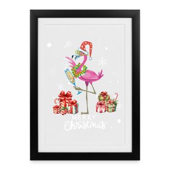 Flamingo à Noël. Cadeau de Noël - Affiche encadrée (27 × 37 cm) - noir - Devant