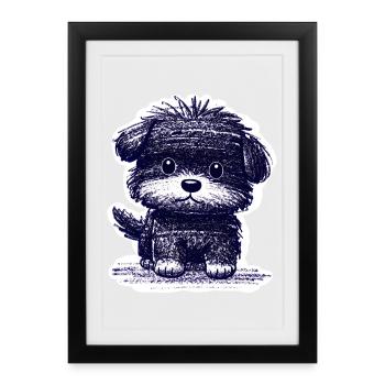 Chiot flou (bleu) - Affiche encadrée (27 × 37 cm) - noir - Devant