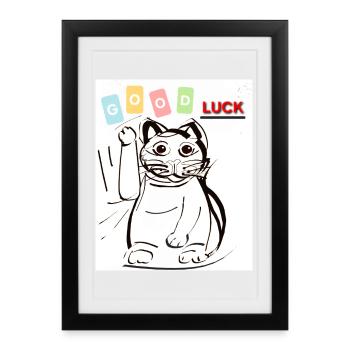 Waving cat good luck - Framed poster (27 × 37 cm) - black - Front