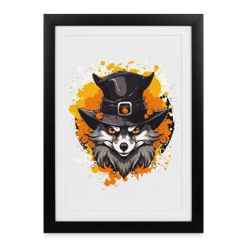 Portrait du chapeau de sorcière du loup - Affiche encadrée (27 × 37 cm) - noir - Devant
