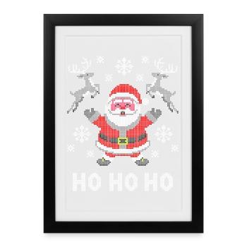 Pixel-Santa Rentier Schnee - Gerahmtes Poster (27 × 37 cm) - Schwarz - Vorne