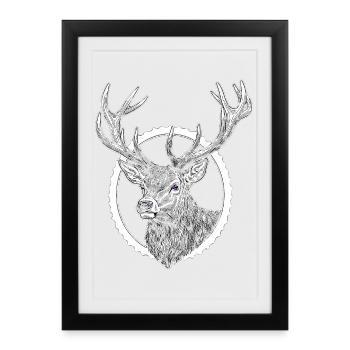 Le cerf jette un coup d’œil hors de la fissure - Cadeau de chasseur de forêt - Affiche encadrée (27 × 37 cm) - noir - Devant