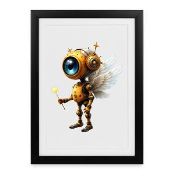Robot ailé steampunk - Affiche encadrée (27 × 37 cm) - noir - Devant