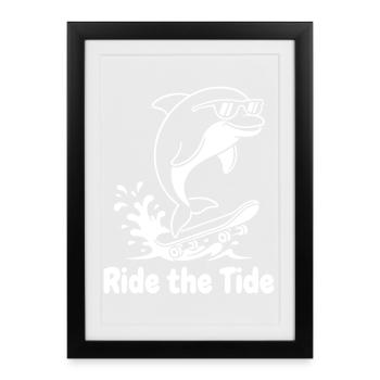 Dauphin Skateboard Wave - Affiche encadrée (27 × 37 cm) - noir - Devant