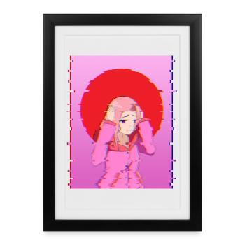 Glitch Aesthetic Anime Girl Digital Art Design - Framed poster (27 × 37 cm) - black - Front