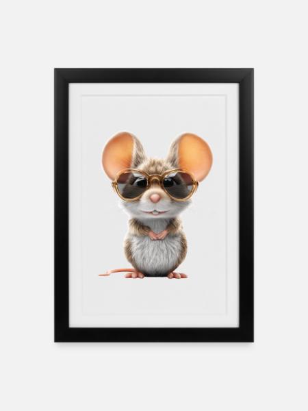 Maus mit Brille - Gerahmtes Poster (27 × 37 cm) - Schwarz