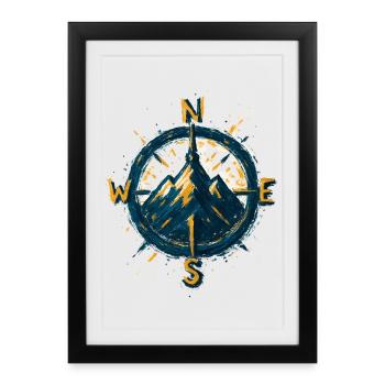 Compass on mountain background - skiing - hiker - Framed poster (27 × 37 cm) - black - Front