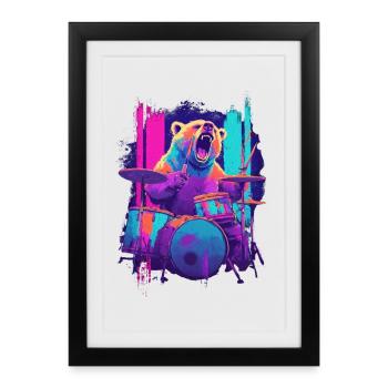 Wild Bear on Drums - Rock Drummer Gift - Framed poster (27 × 37 cm) - black - Front