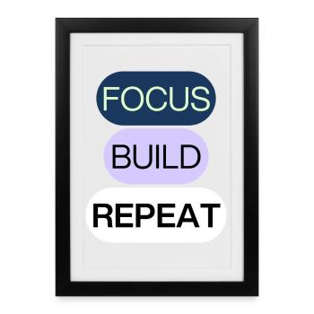 Focus, Build, Repeat – Creator Mindset - Framed poster (27 × 37 cm) - black - Front