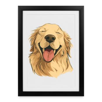 Golden Retriever souriant - Affiche encadrée (27 × 37 cm) - noir - Devant