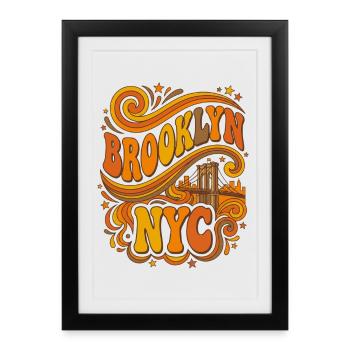 Brooklyn NYC - Orange Bridge rétro des années 70 - Affiche encadrée (27 × 37 cm) - noir - Devant