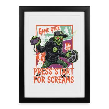 Zombie Gamer : Game Over Appuyez sur Start - Affiche encadrée (27 × 37 cm) - noir - Devant