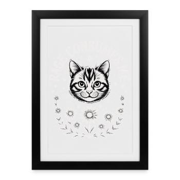 Cat and floral crown in black and white - Framed poster (27 × 37 cm) - black - Front