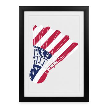 Joueur de badminton américain Patriote Drapeau américain - Affiche encadrée (27 × 37 cm) - noir - Devant
