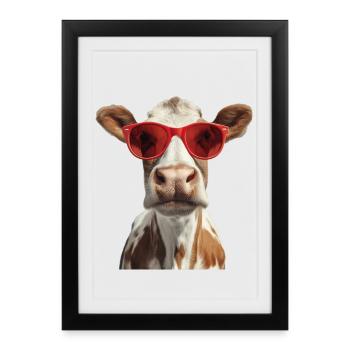 Vache avec lunettes de soleil - Affiche encadrée (27 × 37 cm) - noir - Devant