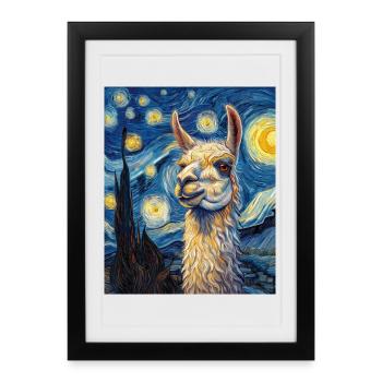 Lama Van Gogh Style - Affiche encadrée (27 × 37 cm) - noir - Devant
