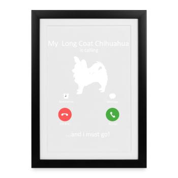 Long pelage Chihuahua appelant un chien drôle d’amoureux - Affiche encadrée (27 × 37 cm) - noir - Devant