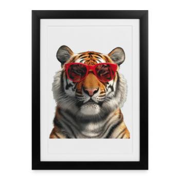 Tiger with Sunglasses Funny - Framed poster (27 × 37 cm) - black - Front
