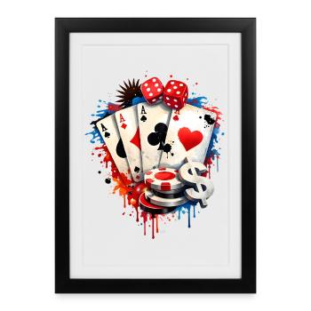 Illustration de cartes de poker et de dés Casino - Affiche encadrée (27 × 37 cm) - noir - Devant