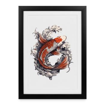 Koi in the Rush of the Waves - Framed poster (27 × 37 cm) - black - Front
