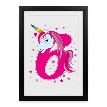 Unicorn, 6 years old, 6th birthday, child - Framed poster (27 × 37 cm) - black - Front