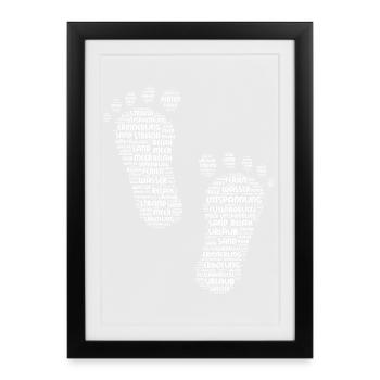 Pieds, pieds nus, grands pieds, empreintes, empreintes de pas - Affiche encadrée (27 × 37 cm) - noir - Devant