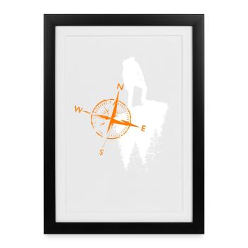 Wanderer motif with a compa - Framed poster (27 × 37 cm) - black - Front