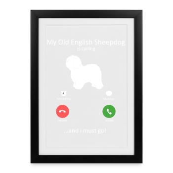 Old English Sheepdog Calling Phone Screen - Framed poster (27 × 37 cm) - black - Front