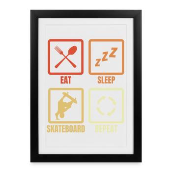 Eat Sleep Skateboard Repeat - Framed poster (27 × 37 cm) - black - Front