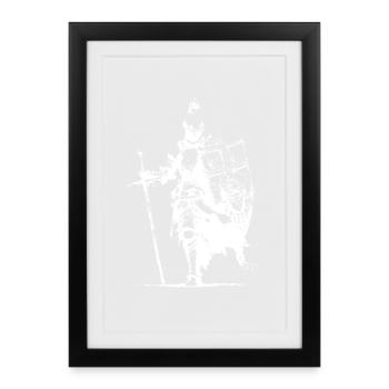 Silhouette de chevalier avec bannière et épée - Affiche encadrée (27 × 37 cm) - noir - Devant