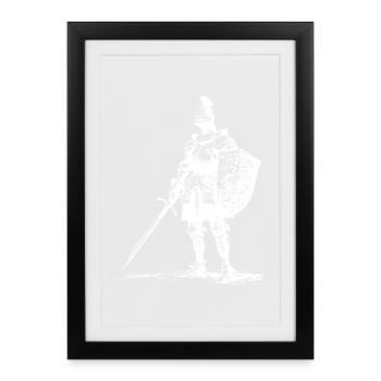 Ritter-Silhouette mit Schwert und Schild - Gerahmtes Poster (27 × 37 cm) - Schwarz - Vorne