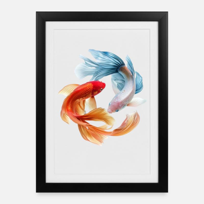 Roue des carpes carpes : paire de poissons rouges - Affiche encadrée (27 × 37 cm) - noir