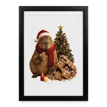 Magie de l’Avent de Capybara de Noël - Affiche encadrée (27 × 37 cm) - noir - Devant