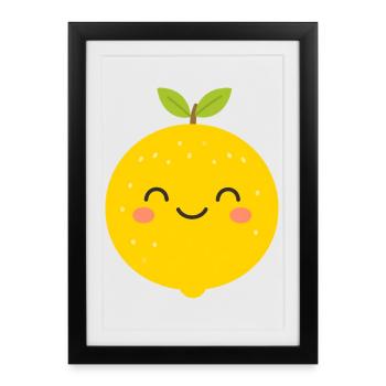 Dessin animé Sourire Citron Joyeux - Affiche encadrée (27 × 37 cm) - noir - Devant