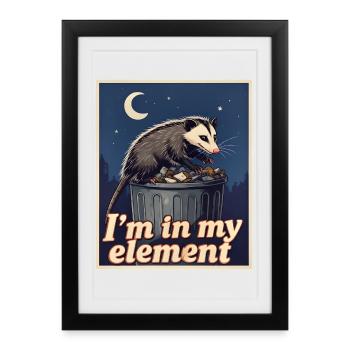 I'm in my element - Opossum rummages at night - Framed poster (27 × 37 cm) - black - Front