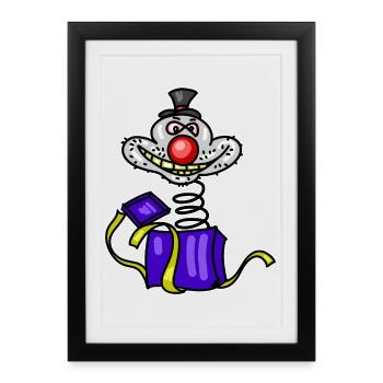 Clown drôle sorti de la boîte - Affiche encadrée (27 × 37 cm) - noir - Devant