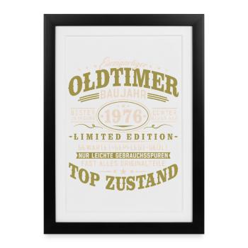 Oldtimer Baujahr 1976 Jahrgang Geburtstag Geschenk - Gerahmtes Poster (27 × 37 cm) - Schwarz - Vorne