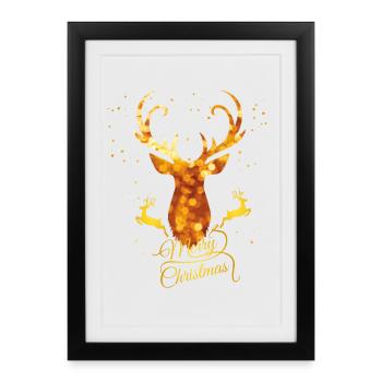 deer gold christmas Xmas apresski glamour antlers - Framed poster (27 × 37 cm) - black - Front
