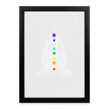 Yoga Chakra Énergie Fleur de Lotus Bouddha Tatouage Fille - Affiche encadrée (27 × 37 cm) - noir - Devant