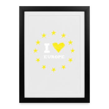 J’aime l’Europe Star heart élection européenne Bruxelles Europe lol - Affiche encadrée (27 × 37 cm) - noir - Devant