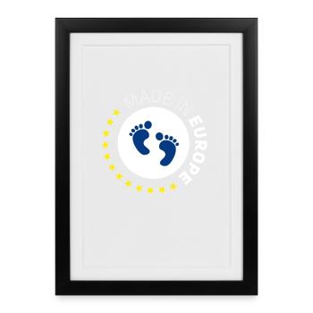 Fabriqué en Europe EU Amour Bébé naissance pied étoiles euro - Affiche encadrée (27 × 37 cm) - noir - Devant